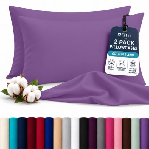 Rohi Luxury Lilac Pillow Cases 2 Pack - (50×75cm) | Soft & Comfy Cotton Blend Pillow Covers with Envelope Closure | Breathable, Anti-Allergy, Fade & Wrinkle Resistant