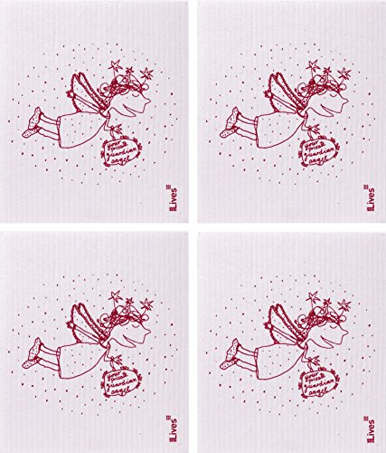 Ninelives Spültuch Guardian Angel im 4er-Set | Tücher aus Baumwolle und Celllulose für Geschirr, Küche, Bad | Beige Topflappen | Schwamm, Putzlappen