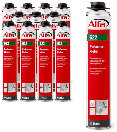12x Alfa Perimeterkleber (1k) 750ml Profi-Qualität einkomponentiger Klebeschaum Baustoffklasse B2 hervorragende Wärmedämmung geringe Ausdehnung