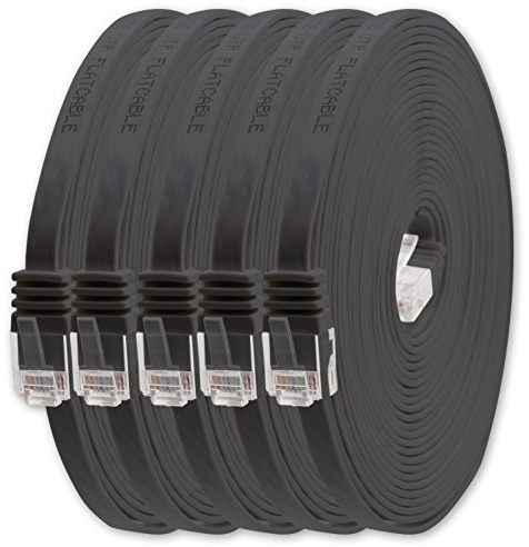 1aTTack.de 1m - Schwarz - 5 Stück - Cat.6 Flaches Netzwerkkabel Cat6 Flachkabel Ultra Flach Cat.6 Patchkabel 1000 Mbit/s Gigabit LAN (RJ45) Flach Slim Micro