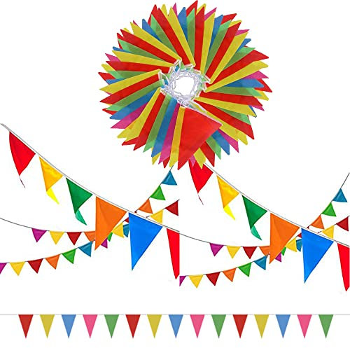 SERWOO 290 Pcs Multicolor Pennant Banner, 140M Décorations en Tissu de Nylon Drapeaux Fanion Triangle Banderole Coloré pour Fête Cérémonies Mariage et Jardin (6,8-7,8M par chaque Banderole)