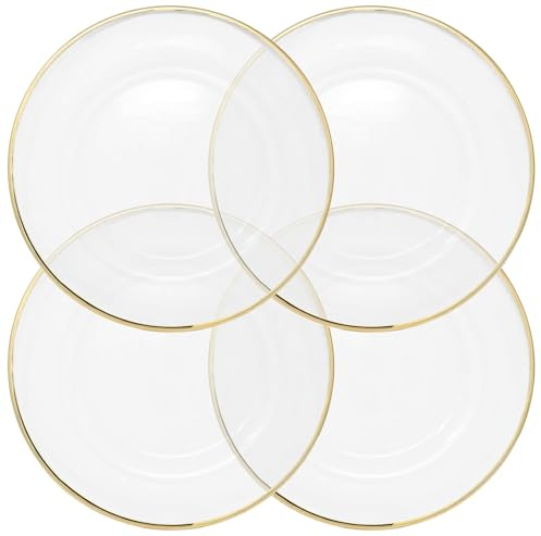 Ms Lovely Klarglas-Ladegerät, 33 cm, mit 0,5 cm Metall-Rand, goldfarben, 4 Stück