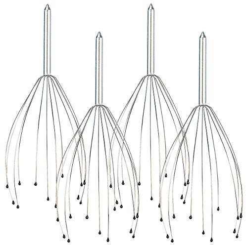 PEARL Kopfhaut Massagegerät: 4er-Set Kopf-Massage-Spinne Kopfmassagegerät mit Metall-Griff (Kopfhaut Massage, Kopf-Massage-Stimulator, Anti Stress)