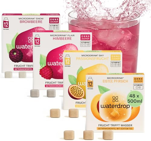 waterdrop® Coffret Microdrink | 48 waterdrop boisson en cube effervescente en 4 saveurs | Extraits naturels de fruits et de plantes | Avec vitamines | Boisson sans sucre | Eau aromatisée en pastille