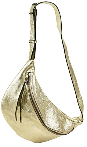 SH Leder echt Leder Damen Unisex Brusttasche für Festival Reise mittelgross Hüfttasche Crossbody Bag Frauen Ledertasche 37x21cm Fania G697 (Gold)