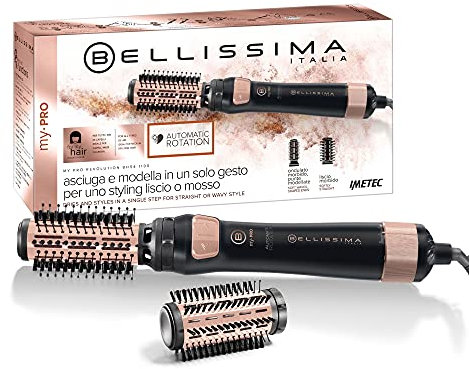 Bellissima Imetec My Pro Revolution BHS4 1100, Spazzola ad Aria Calda, Asciuga e Modella, Rotazione Automatica a Doppio Verso, 2 Spazzole da 40 e 50 mm, Ionizzatore, 1000 W, Rivestimento in Ceramica