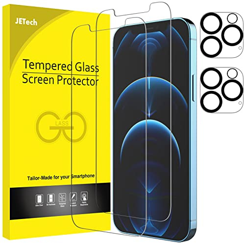 JETech Schutzfolie für iPhone 12 Pro Max 6,7 Zoll mit Kamera Schutz, Panzer Schutz Gehärtetes Glas Folie, 2 Stück Jeweils