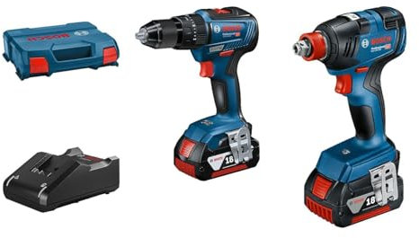 Bosch Professional Visseuse à chocs sans fil GDX 18V-200 & perceuse-visseuse à percussion sans fil GSB 18V-55 18V System (avec 2 batteries 4 Ah GBA 18V, chargeur rapide GAL 18V-40, dans L-Case) Bleu