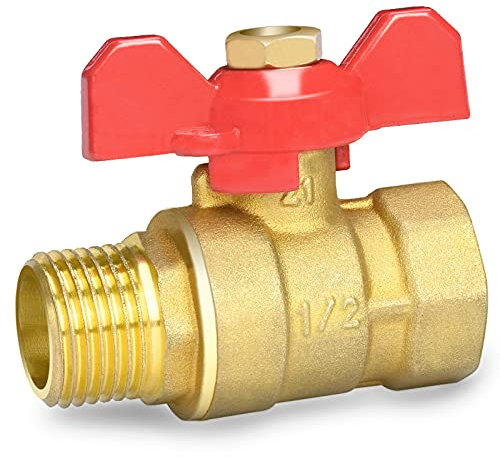 Oumuik Messing 1/2 Zoll Kugelhahn mit rotem Flügelgriff - Aussengewinde/Innengewinde voller Durchgang DN15 PN16