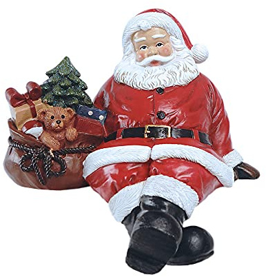 HYFAN Kleine Weihnachtsfigur mit Weihnachtsmann, zum Sitzen und Ausruhen, Statue mit einer Tasche von Geschenken, handbemalte Harz-Figur, Tischregal, kreative Skulptur-Dekoration (rechts/geschenk)