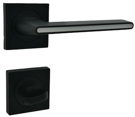 domino ONYKS - QR - Poignée de porte de WC - Rosace carrée pour portes de salle de bain - Ensemble de rosace chromée/blanche - Garniture de porte ONYKS - QR Black/White