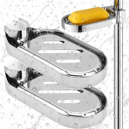 2 Stück Seifenhalter Dusche Ohne Bohren, Duschkorb mit Haken, Rostfrei Duschkorb Badezimmer Duschregal, Shampoo Halterung für Dusche, für Duschstange, Badregale, Regalschublade mit Schiene