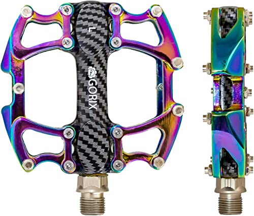 GORIX Fahrrad-Flachpedale, breites CNC-Leichtgewicht mit rutschfestem Pin Spike Oil Slick Road Mountain MTB-Fahrrad (GX-Fi777)