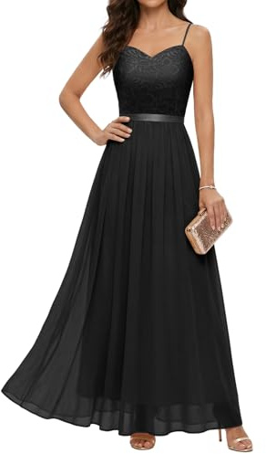 DRESSTELLS Aftonklänningar elegant för bröllop, festlig balklänning, lång brudklänning, borgerlig, brudtärneklänningar med spagettiband, ungdomshorn, klänningar, svart, M