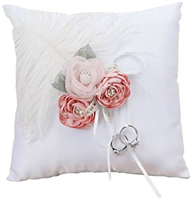 XNSHUN Hochzeit Ringkissen Ehering Kissen Ring Kissen, Weiß Rosa Hochzeit Braut Traukissen Ring Mit Simulationsrose, Heirat Paar Ring Halter Hochzeit Accessoires Für Eheringe Ringe (Stil D)