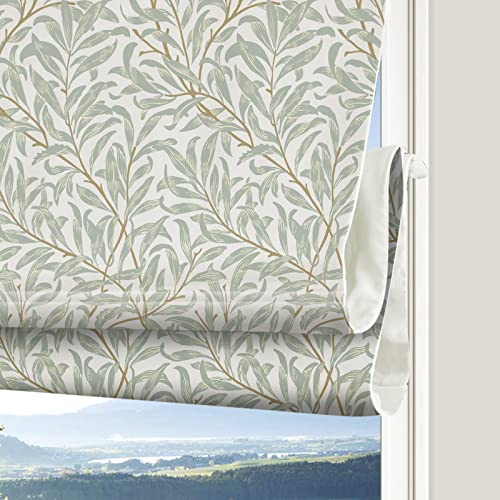 Comodex Cordless Floral Roman Shades, Green Leaf Customized Window Shades,Light Filtering Premium Blackout Roman Blinds, Washable Fabric Roman Shades for Windows, French Doors, Doors, Kitchen Windows