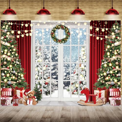 Toile de Fond d'hiver pour fenêtre de Noël pour Photographie, Guirlande de Sapin de Noël, arrière-Plan de Vacances, Portrait de Famille, décoration de fête, Accessoires de Studio Photo 2,4x1,8m