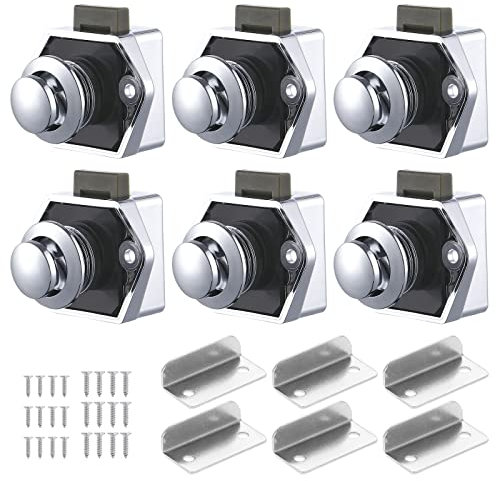 6 PCS Bouton Poussoir Loquet, Serrure Tiroir et Verrou Porte Placard, Loquet de Verrouillage de Porte Sans clé pour Camping-car, Yachts, Bateau, Caravane