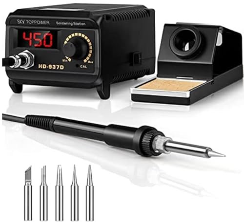 Soldering Station,60W Soldering Iron Station with ℉/℃ Display Temperature Control (200℃-480℃),with 5 Soldering Iron Tips,for Lab, Repairing, Electronic DIY Project,UK Plug