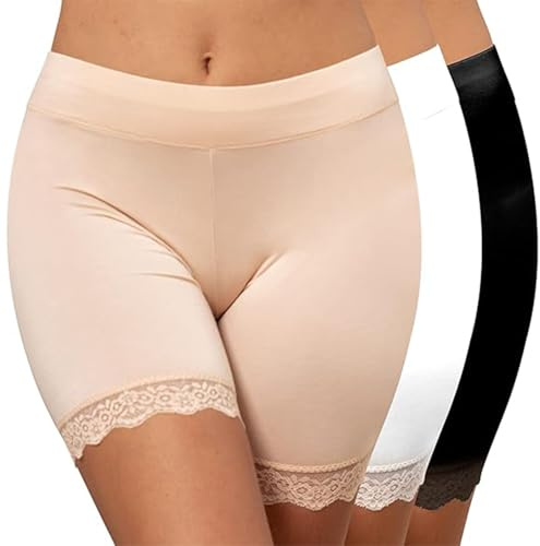 WEASIC Anti Chafing Shorts Women Under Dress Shorts Chaffing Shorts for Women Holiday Essentials for Women Ladies Shorts (1*Black+1*Nude+1*White,M)
