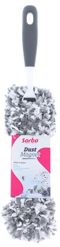 Sorbo Staubmagnet Mikrofaser-Duster mit Griff, waschbarer Staubwedel und wiederverwendbarer Staubwischer für Möbel, grau/weiß, 46,5 x 12,2 cm