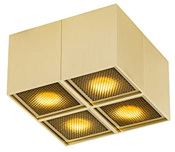 Qazqa Mehrflammiger Deckenstrahler, Deckenspot - Qubo - gold, max. 10W, Geeignet für LED, 16.5cm, Quadratisch, 4-flammig, Ideal als Flur, Küche lampe, Wohnzimmerlampe und Schlafzimmerlampe