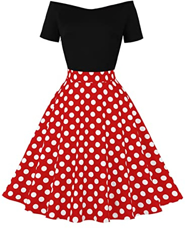 Wellwits Women's Off Shoulder Polka Dots Formal Cocktail Vintage Dress