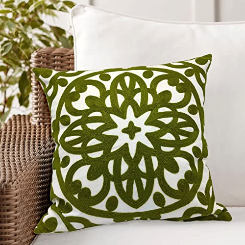 Alysheer Federa per cuscino ricamata decorativa, 50,8 x 50,8 cm, motivo bohémien mandala moderno, spesso, in tela di cotone resistente, morbida, per divano, letto, soggiorno (verde oliva)