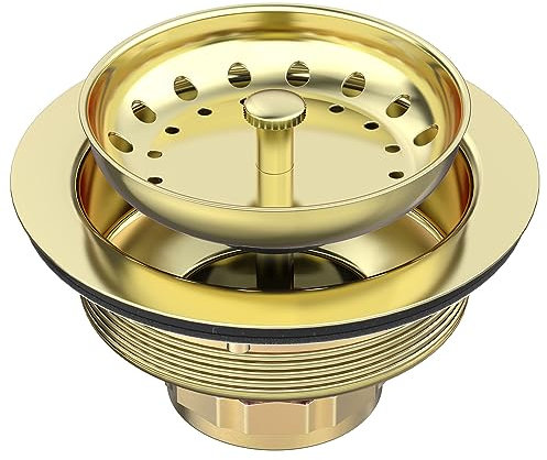 BOTEMY B9100 Kitchen Sink Drain Assembly Kit 3-1/2 Inch with Removable Stainless Steel Sink Strainer Basket Drain Stopper, Gold