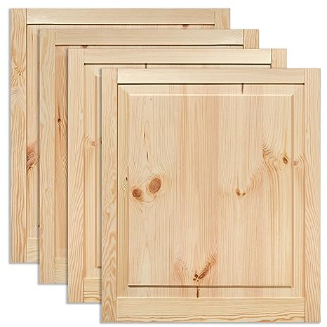 Kassettentür Schranktür Holz RUSTIKAL | 69 x 59,4 cm 4-er Pack Set | unbehandelte Holztür aus Kiefernholz im Kolonialstil und Markflecken als Raumteiler Schiebetür für Regale, Schränke, Möbel