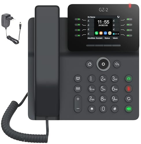 GEQUDIO IP Telefon GZ-2 mit Netzteil - Fritzbox, Telekom kompatibel - Freisprechen & Farbdisplay - Anleitung für FritzBox, Sipgate, Telekom Digitalisierungsbox, easybell (ohne WLAN)