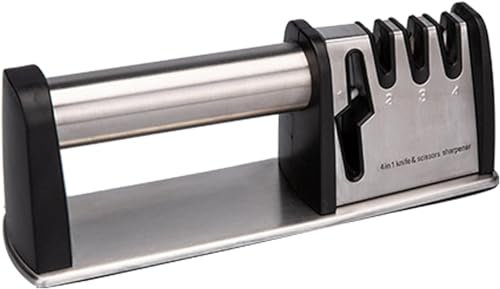 MAHWER Knife Sharpener, Manual Knife Sharpener for Sharpening Kitchen Knives Stainless Steel Sharpening Tool, with Non Slip Base (Color : Silver)