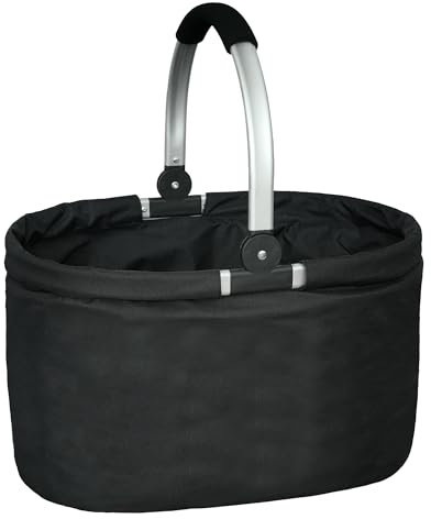 ABIUBIU Einkaufskorb Picknickkorb Faltbarer Korb mit Aluminiumgriff Einkaufstasche Tragekorb mit integriertem elastischem Draht Faltbare Reise-/Picknick-/Einkaufshilfen (Black1)