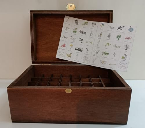 Wooden box with lid for Flowers Kit of Bach, for 40 units. 21.5 cm Length* 14 cm Width* 10 cm High