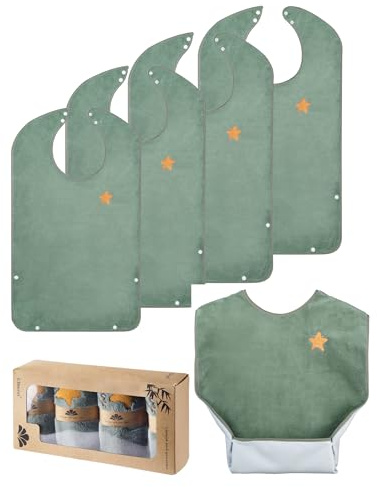 clberni 4pcs Adult Bibs for Women and Men with Crumb Catcher, Waterproof Cloth Bibs for Adult,Absorbent