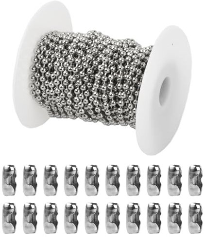 10 Metri Catenina a Sfere in Acciaio Inossidabile per Collane, 4mm Argento Catenine in Rilievo Rullo di Estensione, Catenina di Perline con 20 Connettore per DIY Portachiavi Braccialetto Gioielli