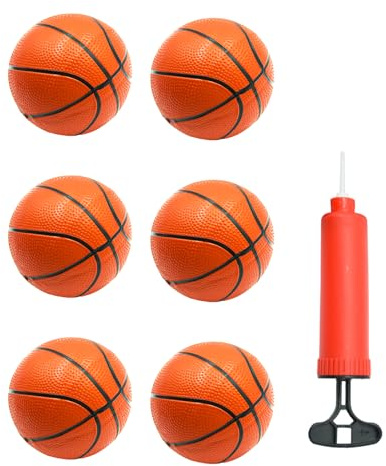 Coriver 6 stycken minibasketboll, liten för däck, uppblåsbar basketboll, liten med pump, poolbollar, strandbollar för fest, inomhus, utomhus, lek (röd)