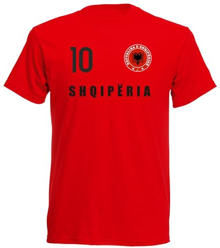 daged Albanien T-Shirt Trikot Wappen Trikot Look Nummer 10 SP-RO (DE/NL/SE/PL, Alphanumerisch, XXL, Regular, Regular, Rot)