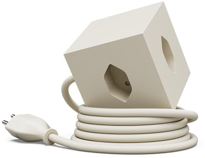Avolt Square 1 Schweizer Mehrfachsteckdose CH Typ J, Klein, 2 USB-C 30W | Schweizer Stecker Typ J für Steckdosen in der Schweiz. Magnetfuß, Steckdosenleiste beige, 2 USB-C 30W, Design Würfel