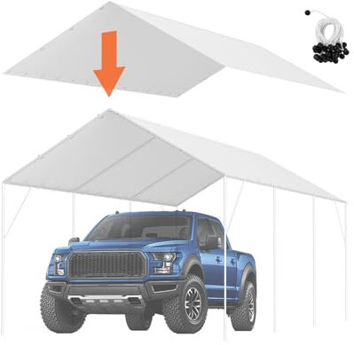 VEVOR 6 x 3 m Zeltgarage, Garagendachzelt-Plane, wasserdicht und UV-geschützt, einfache Installation mit 40 Gummibällen (nur obere Abdeckung, Rahmen nicht im Lieferumfang enthalten), weiß