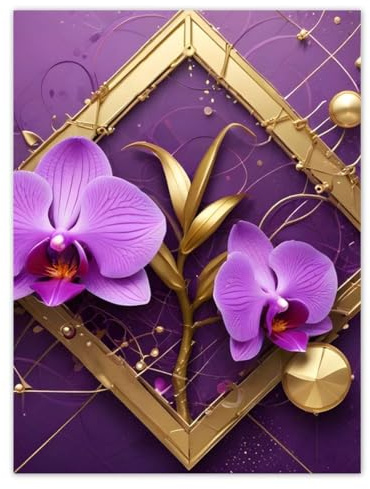 H10400Z_NS1D Stickers muraux Motif orchidées violettes et or 30 x 40 cm