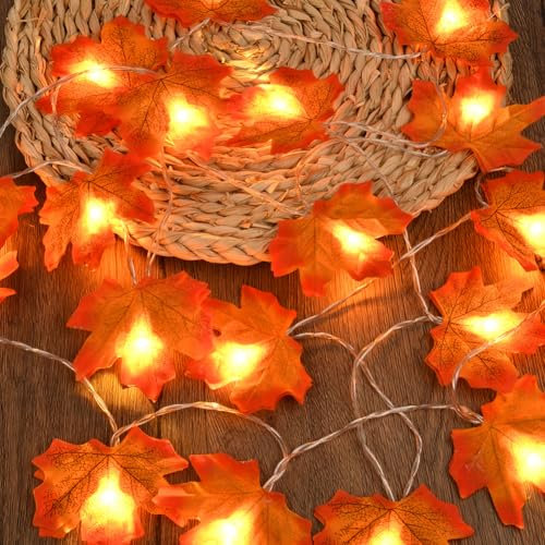 AUAUY Foglie di Acero Luci Decorazioni Autunnali, 3 metri 20 LED Stringa Luminosa con Foglie, Addobbi Autunnali Lucine a Batteria, per Halloween Natale Ringraziamento Decorazioni Autunno