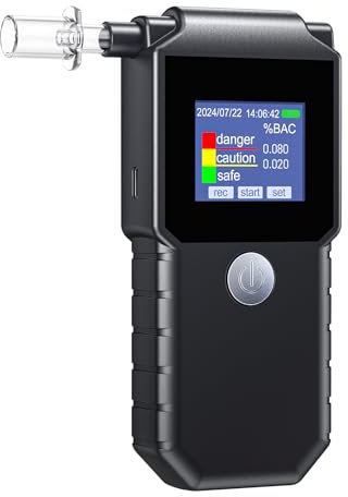 Hoonyer Alkoholtester Polizeigenau mit 10 Mundstücken,Alkoholtester Promillemessgerät mit Digitaler Blauer LCD-Anzeige,Geeignet für den Privaten Und Beruflichen Gebrauch(Schwarz)