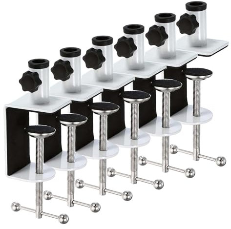Jhanw Lot de 6 pinces de bureau avec trou de filetage de 1,27 cm, pince en C pour pied de microphone, pince de table réglable en métal sur lampe de bureau, pince blanche pour bras oscillant