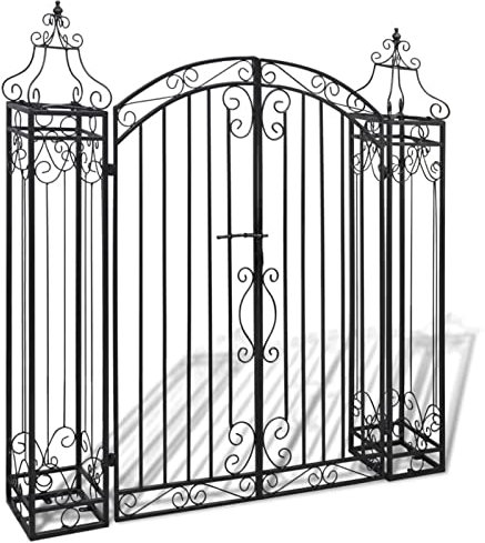Cinyiqo Ornamental Garden Gate Wrought Iron 122x20.5x134 cm Garden Gates High galvanised wrought iron metal swing gate