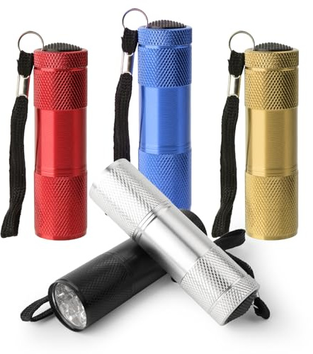 Lhdfyqt Mini Linterna LED de Aluminio con 9 LEDs y Cordón Para Camping, Senderismo - 5 Piezas