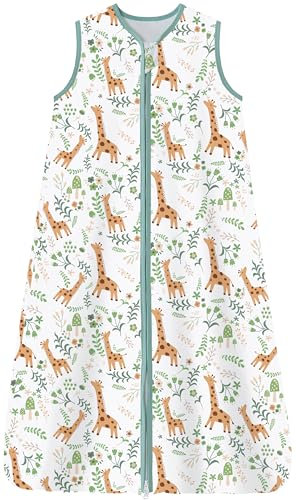 Chilsuessy Kinder Schlafsack 1.5 Tog Baby Schlafsack aus 100% Baumwolle,Baby Ganzjahresschlafsack Schlafanzug für Jungen und Mädchen, 1.5 Tog/Giraffe, 110cm/Baby Höhe 100-120cm