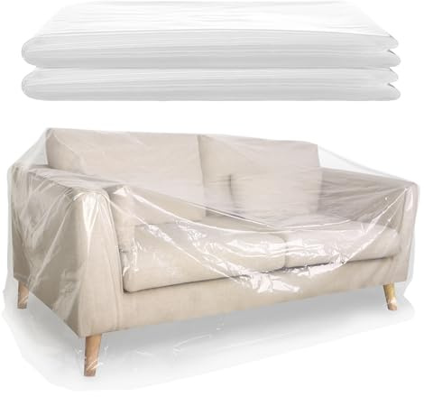 saerryor 2 Pack Plastic Sofa Covers, 300 x 135cm Furniture Couch Covers