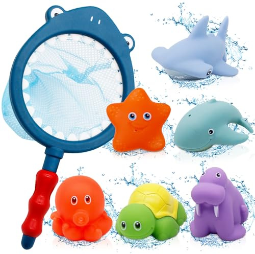 Conjunto Juguetes para Baño 7 Piezas Baby Bath Toys, Juguetes Bañera Baño Bebe, Juguetes Bañera 1 2 Años, Animales Marinos para Niños Pequeños de 1 2 3 4 5 6 Años