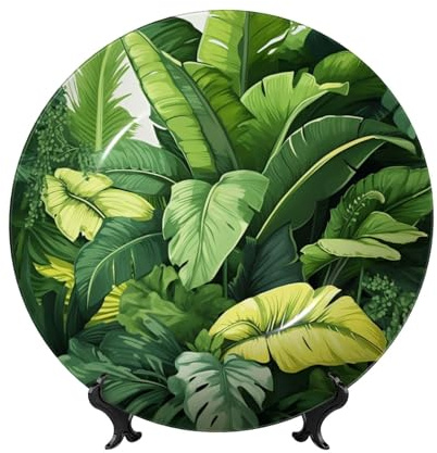 KLLTYHMU Assiette décorative en porcelaine anglaise avec motif de feuilles de bananier mignonnes de 15,2 cm - Assiettes décoratives en céramique - Assiette ronde élégante avec présentoir - Artisanat